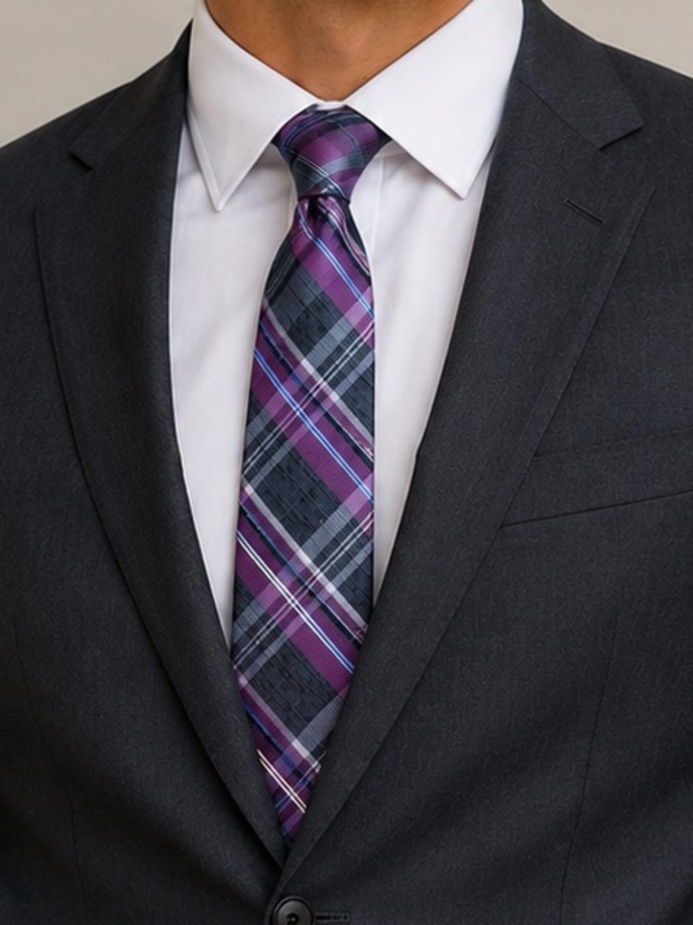 croft & barrow Purple Plaid Tie with Gray and Blue Accents
